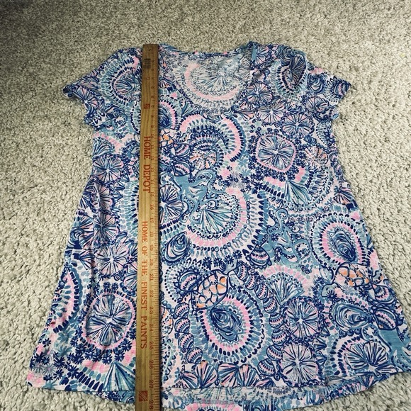 NEW Lilly Pulitzer Etta V-Neck Top Tee T Shirt Commotion In The Ocean Blue Large - Picture 4 of 9